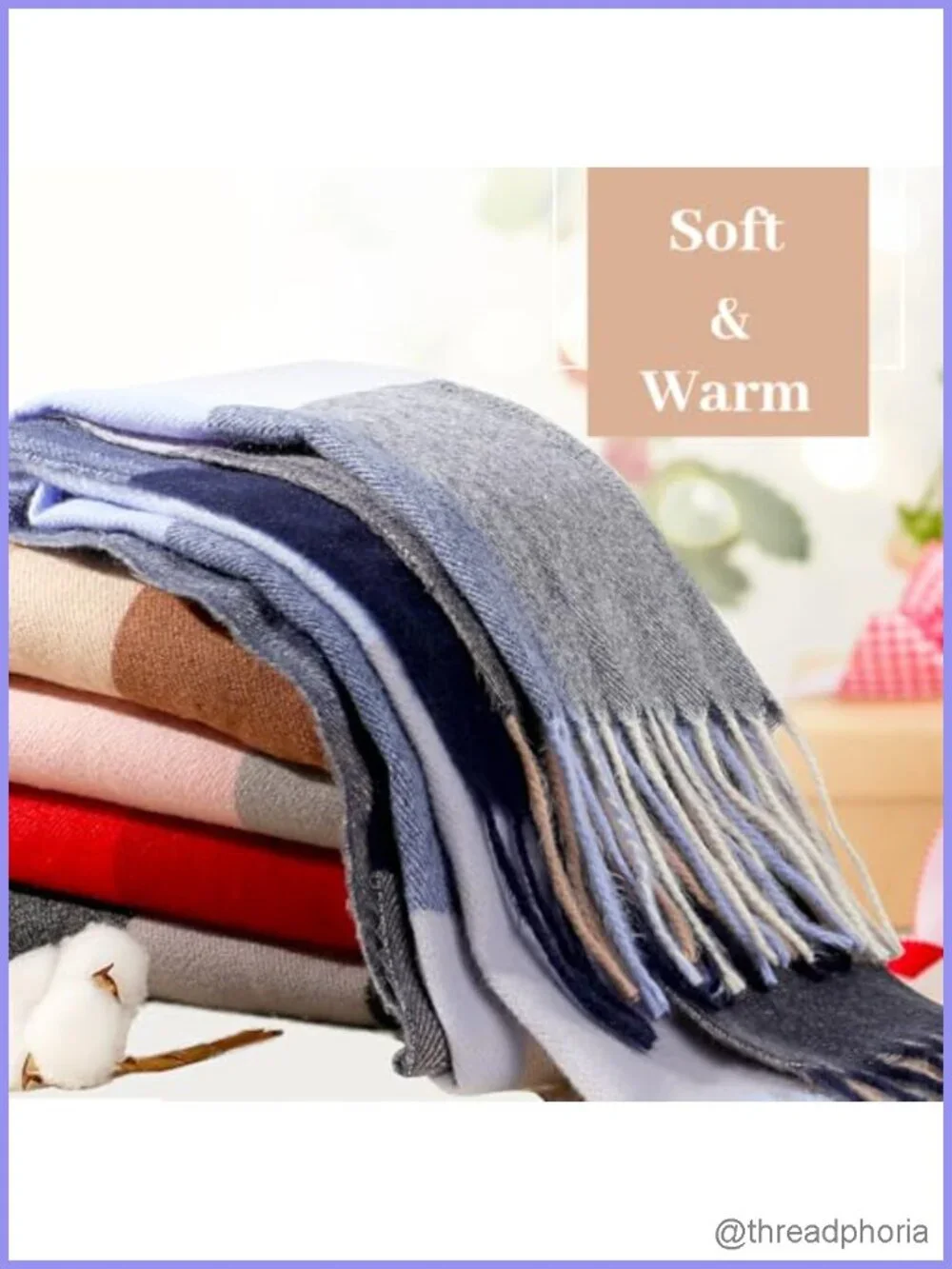 Womens Winter Plaid Blanket Scarf Pashmina Shawl